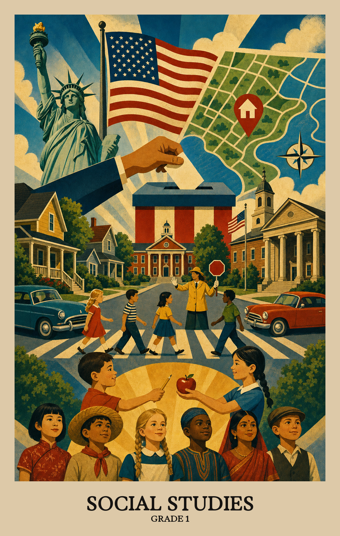 Illustration of what students learn in Grade 1 Social Studies